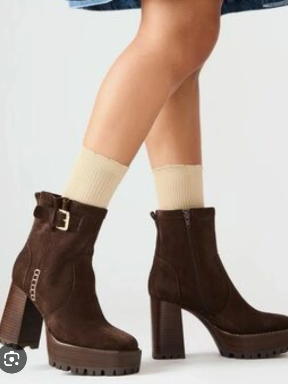 Steve Madden Summit Taupe Suede Platform Block Brown Heel Bootie Boot NEW